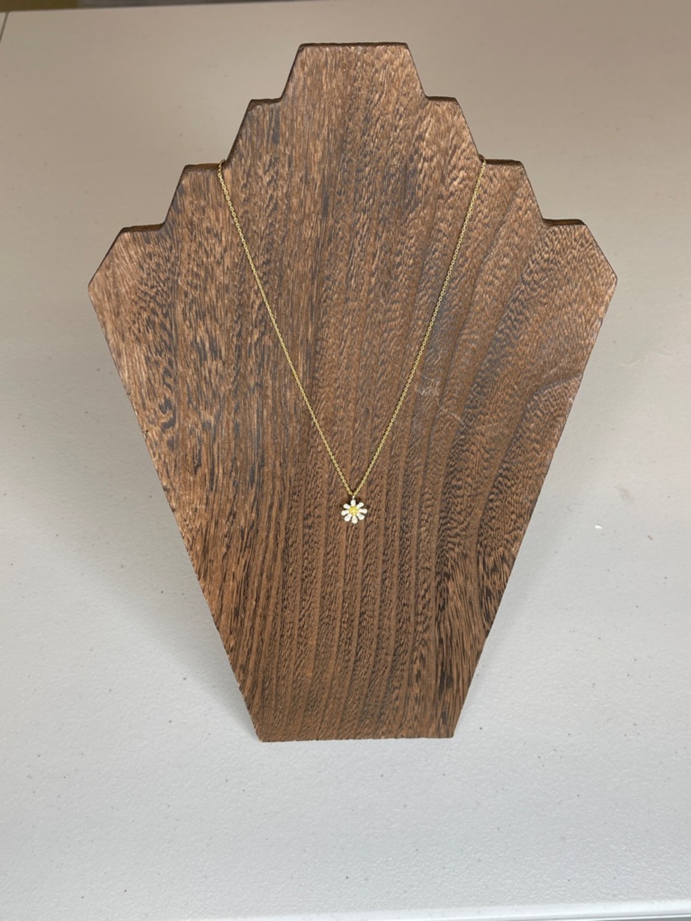 Gold Daisy Necklace with White Enamel Petals